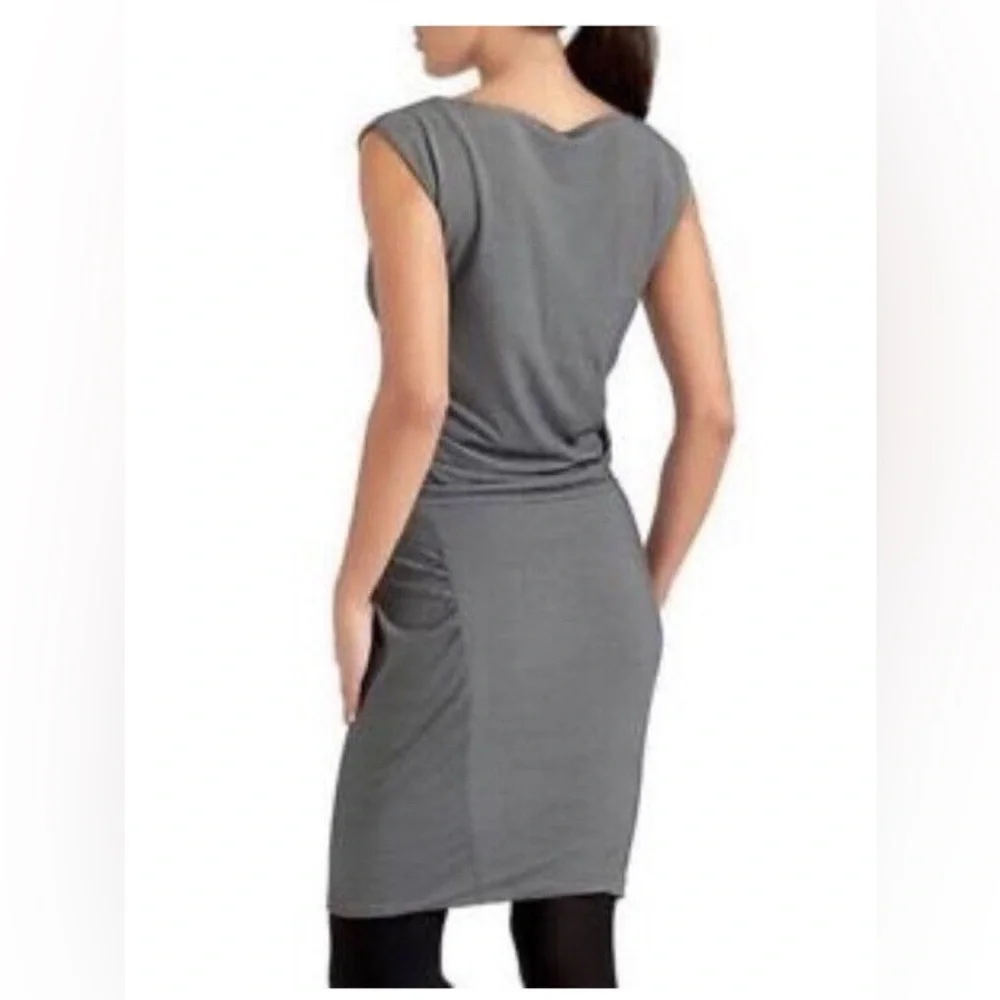 Athleta Gray Micro Stripe Westwood Dress Ruched Sleeveless